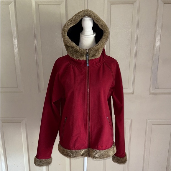 Marmot Burgundy Soft Shell Faux Fur Trimmed Hooded Coat - Picture 1 of 10